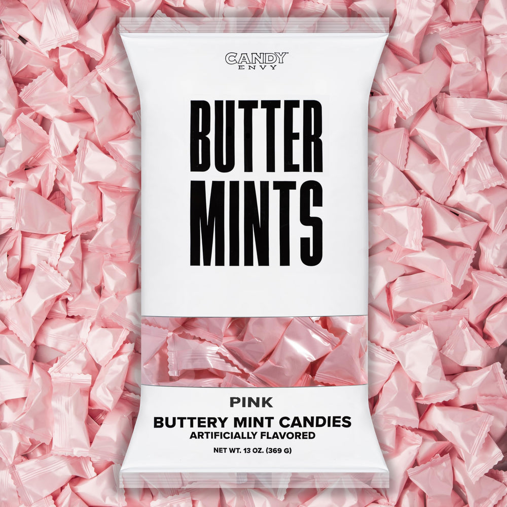 Candy Envy pink-wrapped buttermints bag displayed for celebrations and sweet snacking.