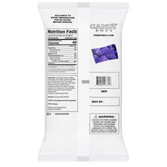 Candy Envy purple-wrapped buttermints close-up on packaging, highlighting violet wrappers for elegant display.