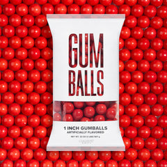 Candy Envy red 1-inch gumballs bag close-up for party favors.