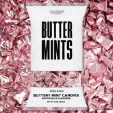 Candy Envy Rose Gold Foil Buttermints bag front showing premium wedding-ready packaging
