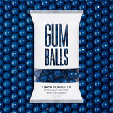 Candy Envy Royal Blue Gumballs 1-inch in a bag, ideal for party displays.
