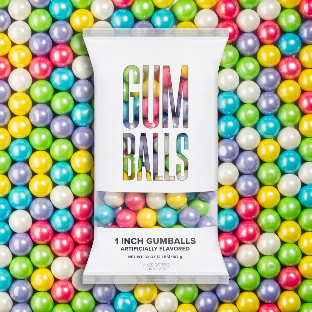 Candy Envy Shimmer Spring gumballs in pastel hues, ideal for party favors.