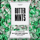 Candy Envy St. Patrick's Day buttermints bag with festive wrapper, great for parties.