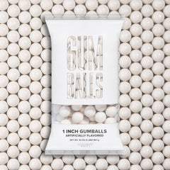 Candy Envy white gumballs in bag show clean, candy-white appeal for events