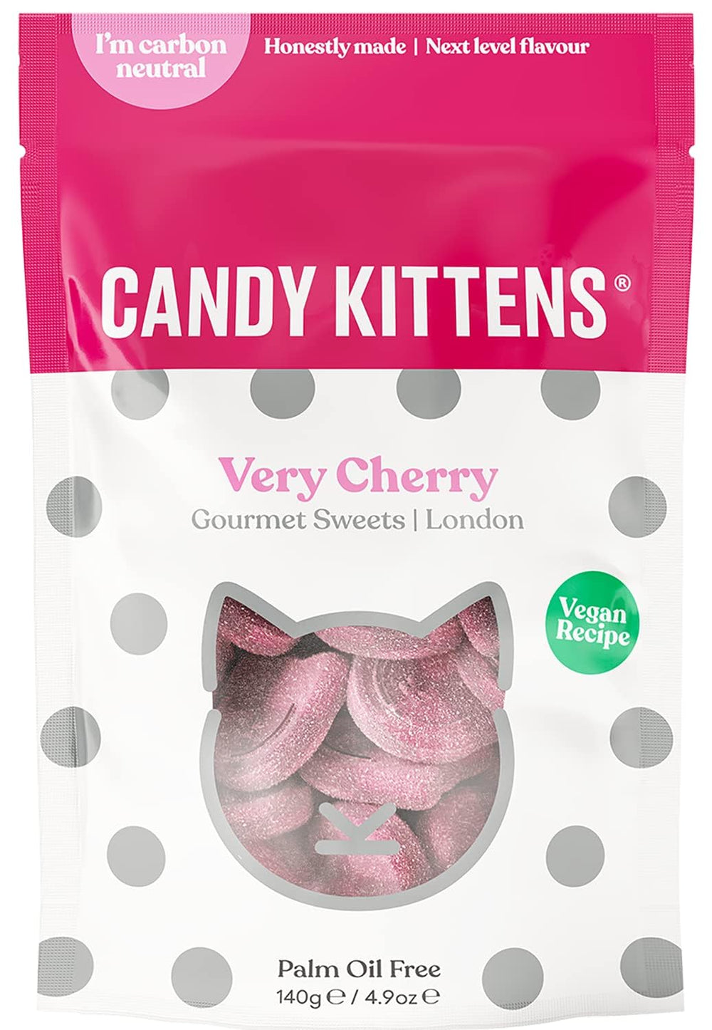 Candy Kittens Very Cherry 125g pack, vibrant gummies for on-the-go snacking.