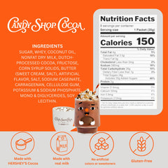 Candy Shop Cocoa Reese's hot cocoa in a mug with creamy milk notes