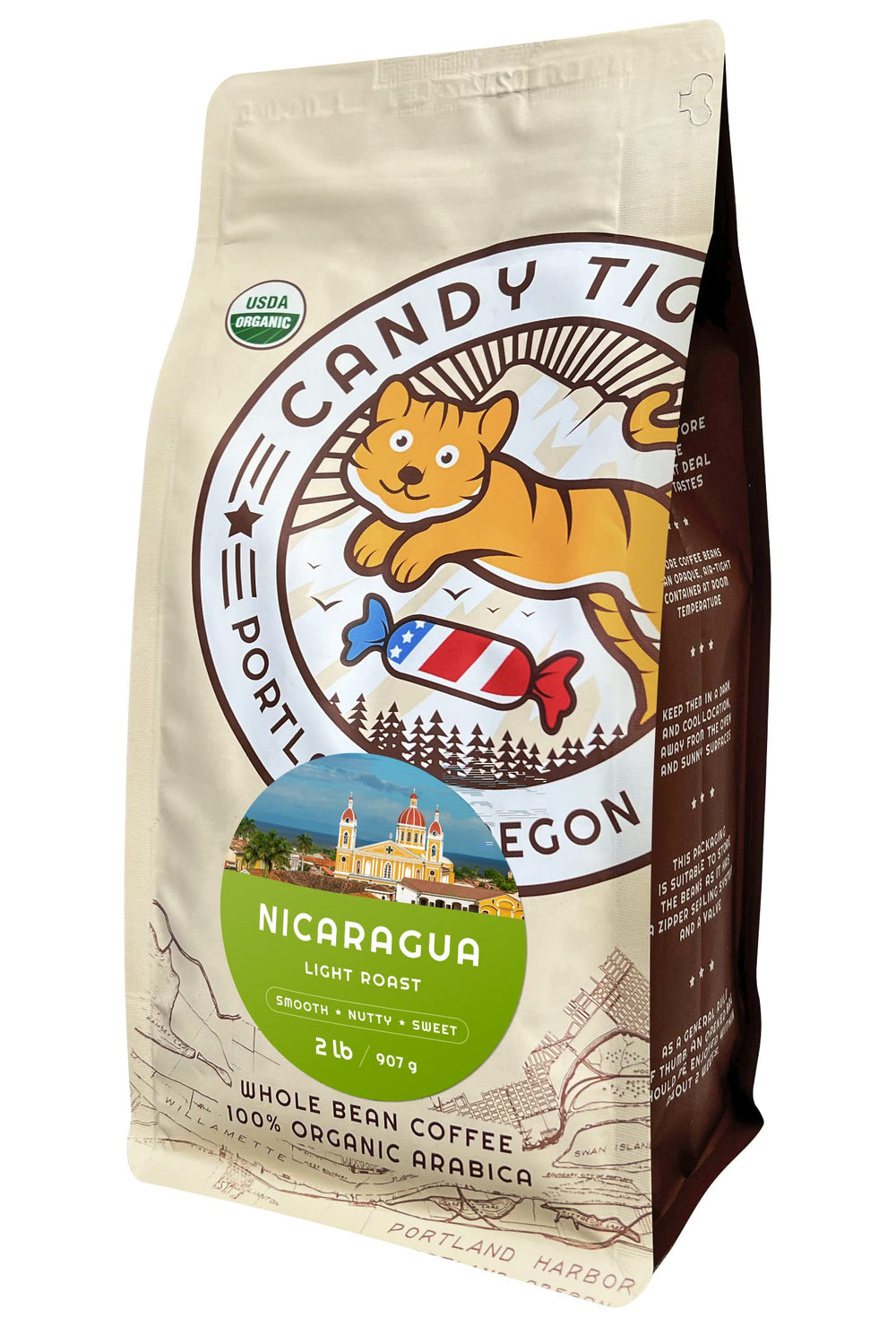 Candy Tiger Nicaraguan coffee whole beans; vibrant aroma ideal for pour-over.