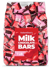 Candylish Valentines Day milk chocolate bars in red and pink wrappers, ideal for gifting and party decor.