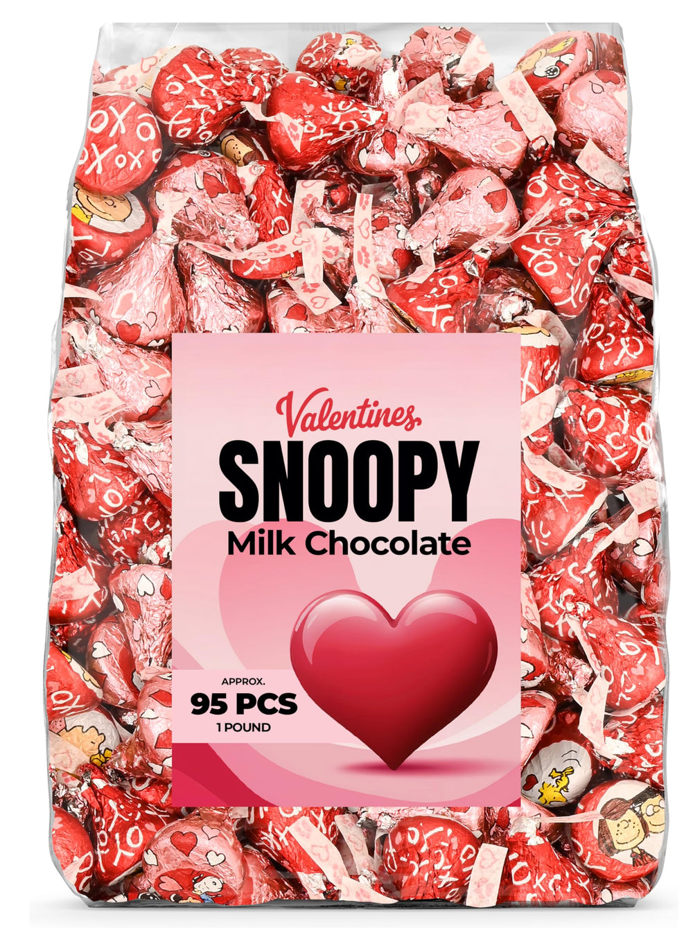Candylish Snoopy Valentine milk chocolate bulk bag for easy sharing and gifting.