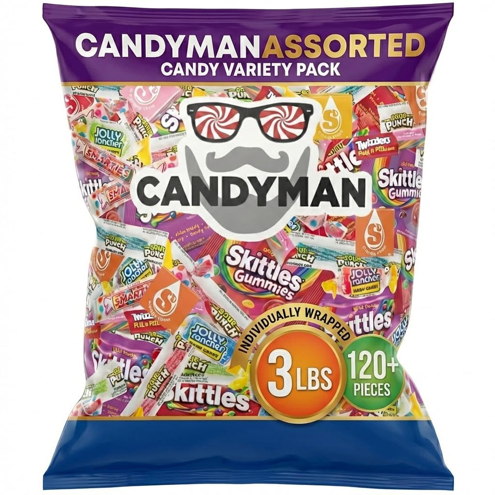 Candyman Assorted Candy Pack 3lb: colorful bulk candies for party favors.