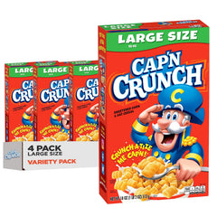 Cap'n Crunch Original cereal box four-pack ready for quick family breakfasts.