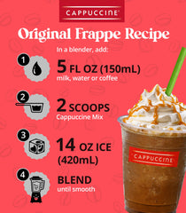 Cappuccine Red Velvet Frappe Mix pour demonstrates quick, cafe-quality frappes.