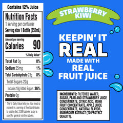 Capri Sun Strawberry Kiwi label highlights natural ingredients and real fruit juice.