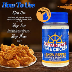 6 oz Captain Jay's Lemon Pepper close-up—versatile for grilling, baking, searing.