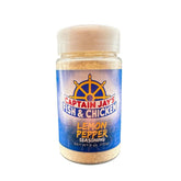 Captain Jay's Lemon Pepper Seasoning front label—perfect for seasoning fish and chicken.