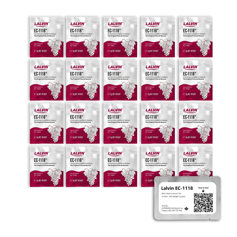 CAPYBARA Lalvin EC-1118 20-pack sachets ready for versatile wine fermentation.