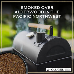 Caravel Gourmet smoked bacon salt on grilled steaks highlighting campfire-style depth