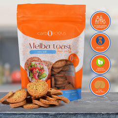 Carb-o-licious Melba Toast Sea Salt served with cheese.