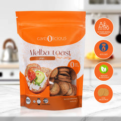Melba toast slices on a plate ready to top with toppings.