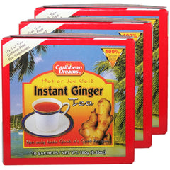Caribbean Dreams Ginger Tea three-pack sachets ready to steep for a cozy, flavorful moment.