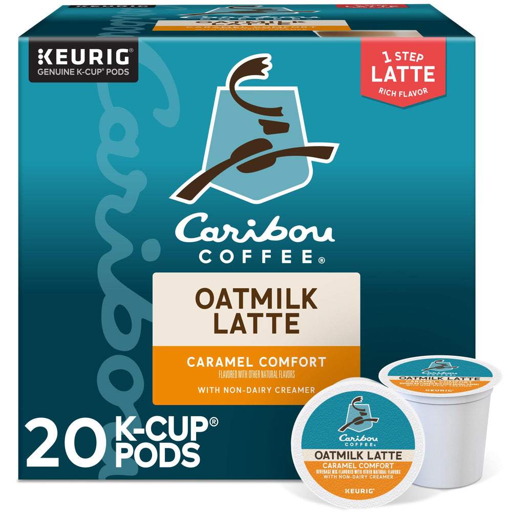 Caribou Coffee Caramel Comfort Oatmilk Latte pod ready for home brewing.