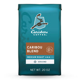 Caribou Coffee Caribou Blend bag front with premium Arabica beans, balanced morning cup