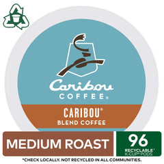 Caribou Blend box highlighting 96 K-Cups for convenient daily brewing.