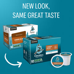 Caribou Coffee Caribou Blend K-Cup label close-up highlighting medium roast aroma.