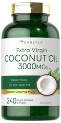 Carlyle Coconut Oil Softgel bottle pour highlights high MCT content and versatility