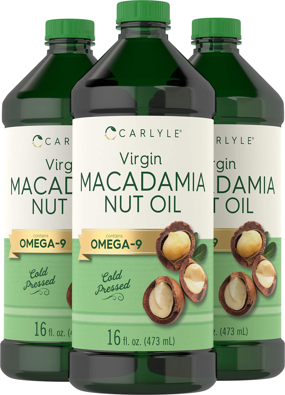 Carlyle Macadamia Nut Oil bottle with 3x16 oz packaging, ideal for cooking.