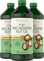 Carlyle Macadamia Nut Oil bottle with 3x16 oz packaging, ideal for cooking.