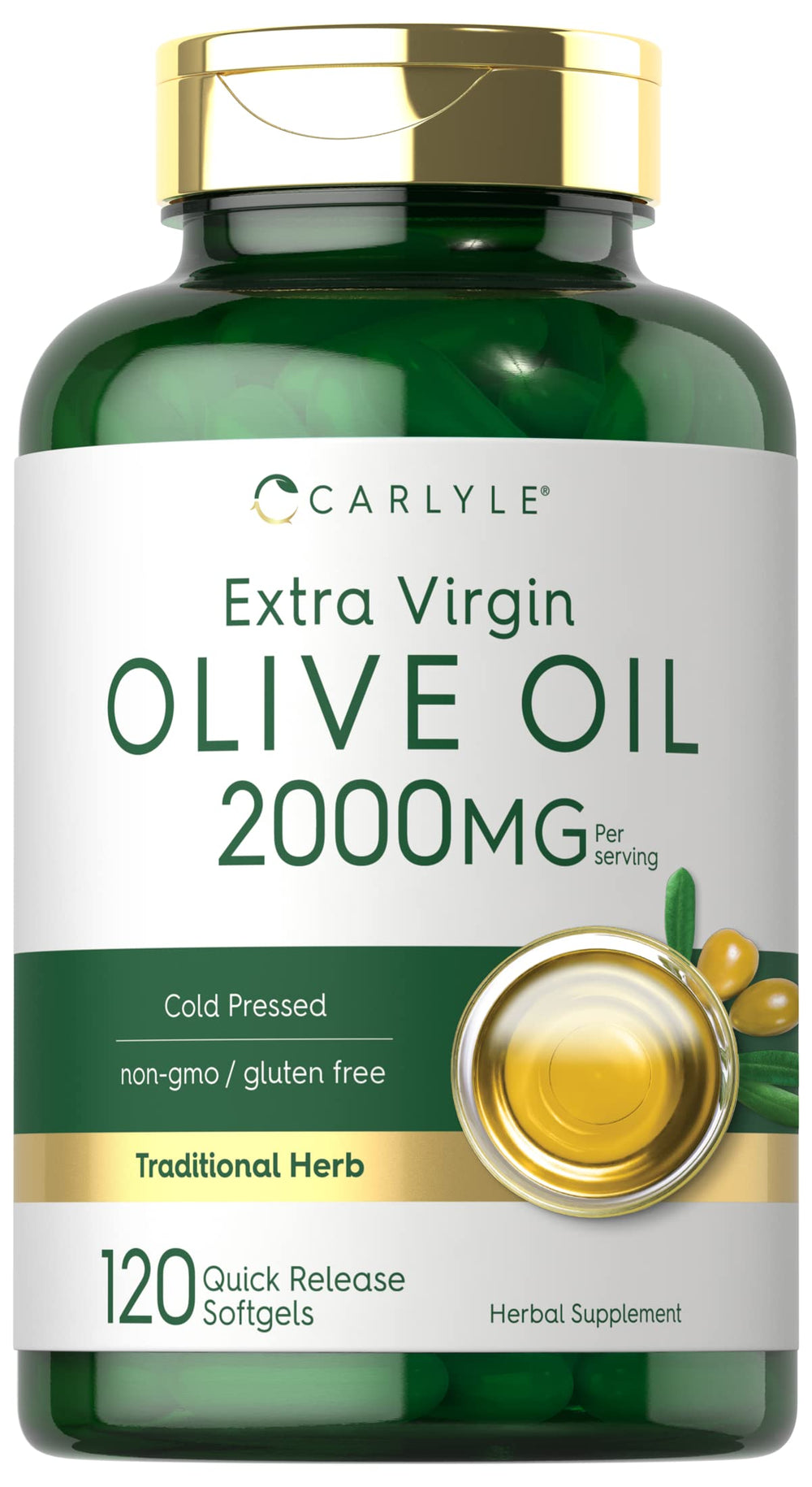 Carlyle Olive Oil Extra Virgin bottle highlighting omega-rich formula for daily wellness.