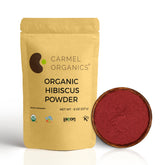 Carmel Organics hibiscus powder packaging highlighting organic origin