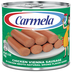 Carmela Vienna sausage in broth visible in can, product detail