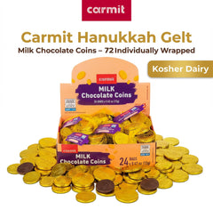 Carmit Hanukkah gelt coins with gold wrappers for gift baskets and events.