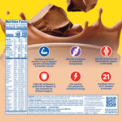 Pouring Carnation Breakfast Essentials powder into skim milk for 13g protein