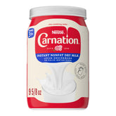 Carnation Instant Nonfat Dry Milk packaging shown for pantry storage and convenience.