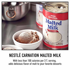 Carnation Malted Milk powder scoop-application, blends smoothly into drinks and batters