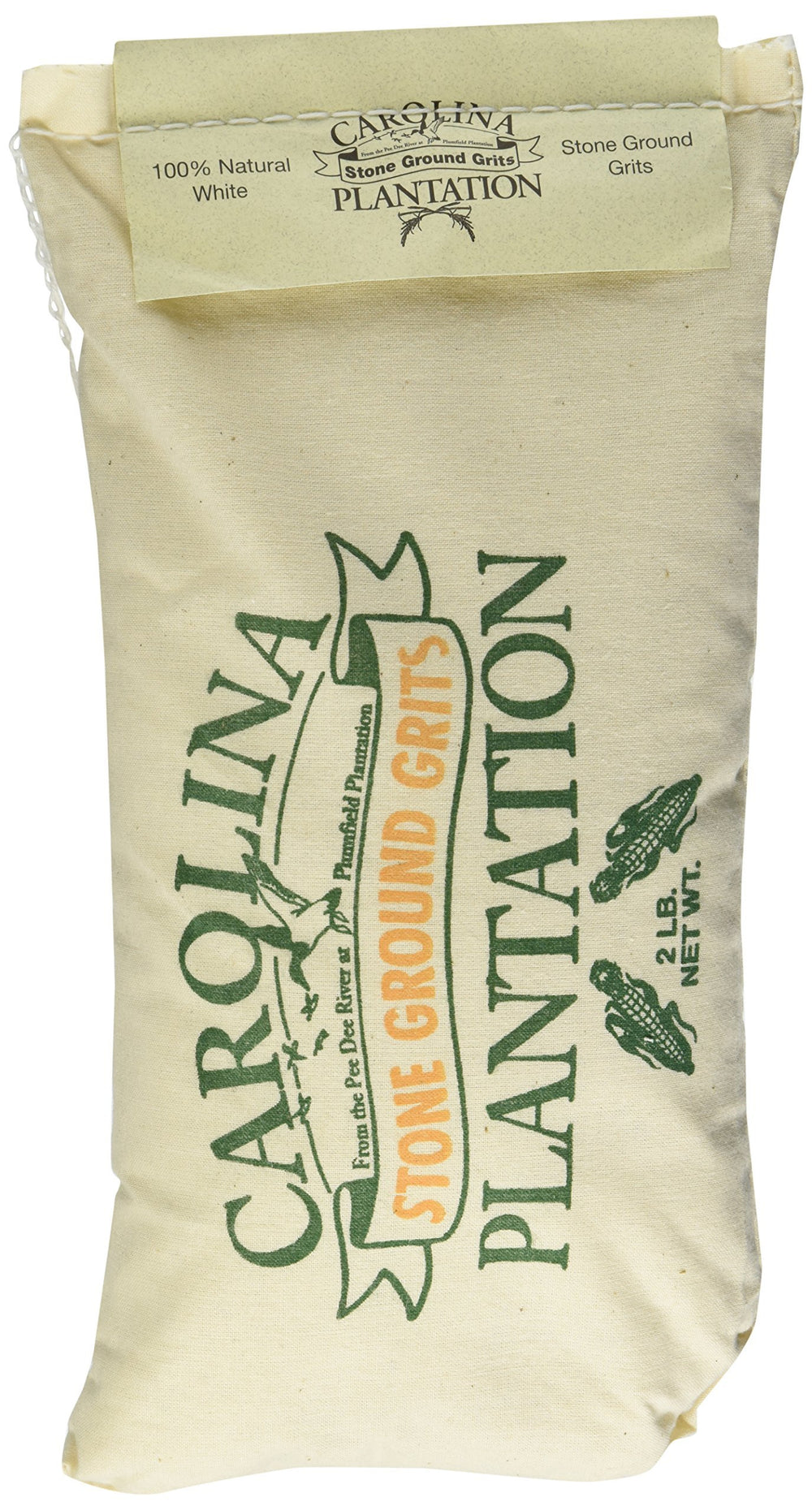 Carolina Plantation Stone Ground White Grits packaging close-up for versatile breakfast base.