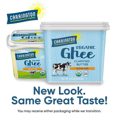 Carrington Farms organic ghee in skillet delivers rich flavor for sautéing.