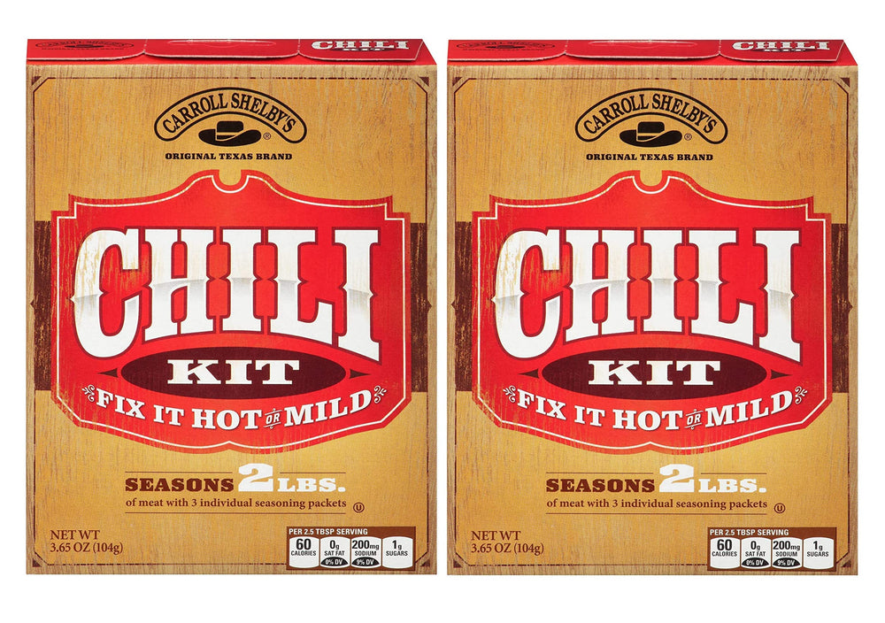 Carroll Shelby Chili Texas Kit two pouches shown for quick weeknight meals.