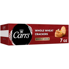 Carr's Whole Wheat Crackers packaging on shelf, ideal for pantry and gatherings