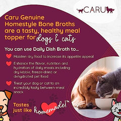 Caru bone broth poured over dry kibble to moisten meals.