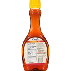 Closeup of Cary's label highlighting sugar-free claim and maple aroma.