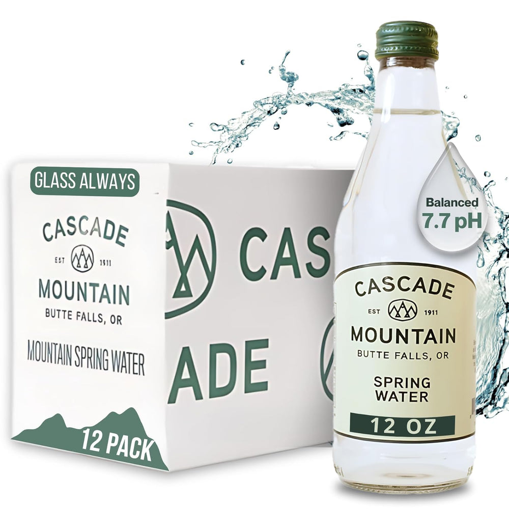 Cascade Mountain 12oz glass bottle for premium daily hydration.