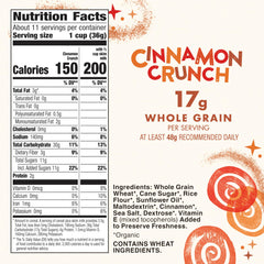 Close-up of Cascadian Farm Cinnamon Crunch cereal squares highlighting real cinnamon