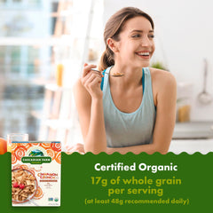 Cascadian Farm Cinnamon Crunch ingredients display highlighting organic grains and cinnamon