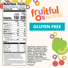 Cascadian Farm Fruitful O's cereal box front showing organic gluten-free goodness