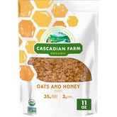 Cascadian Farm granola front label highlights organic oats and honey