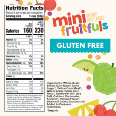 Close-up of Cascadian Farm Mini Fruitfuls puff cereal showing natural fruit flavor
